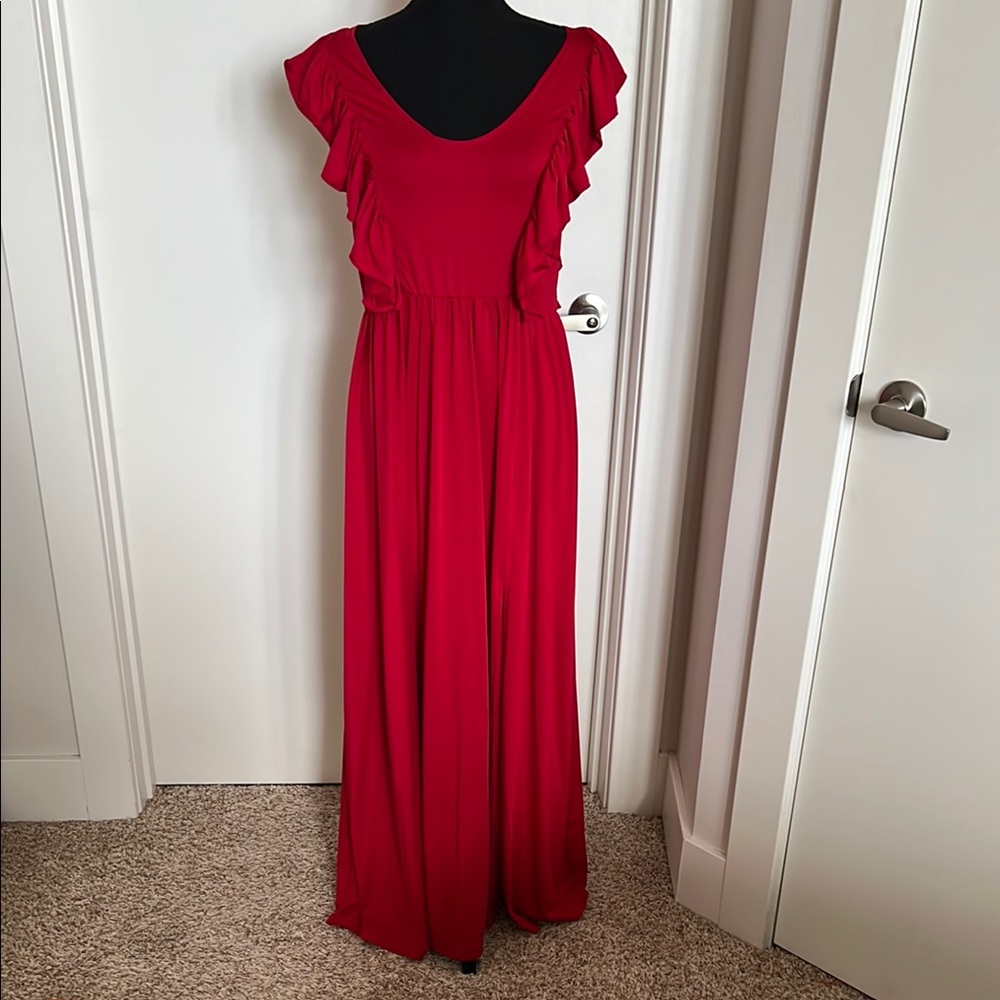 Elegant Red Ruffle Maxi Dress